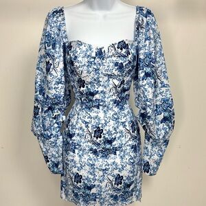 Elegant Blue Floral Women's Dress